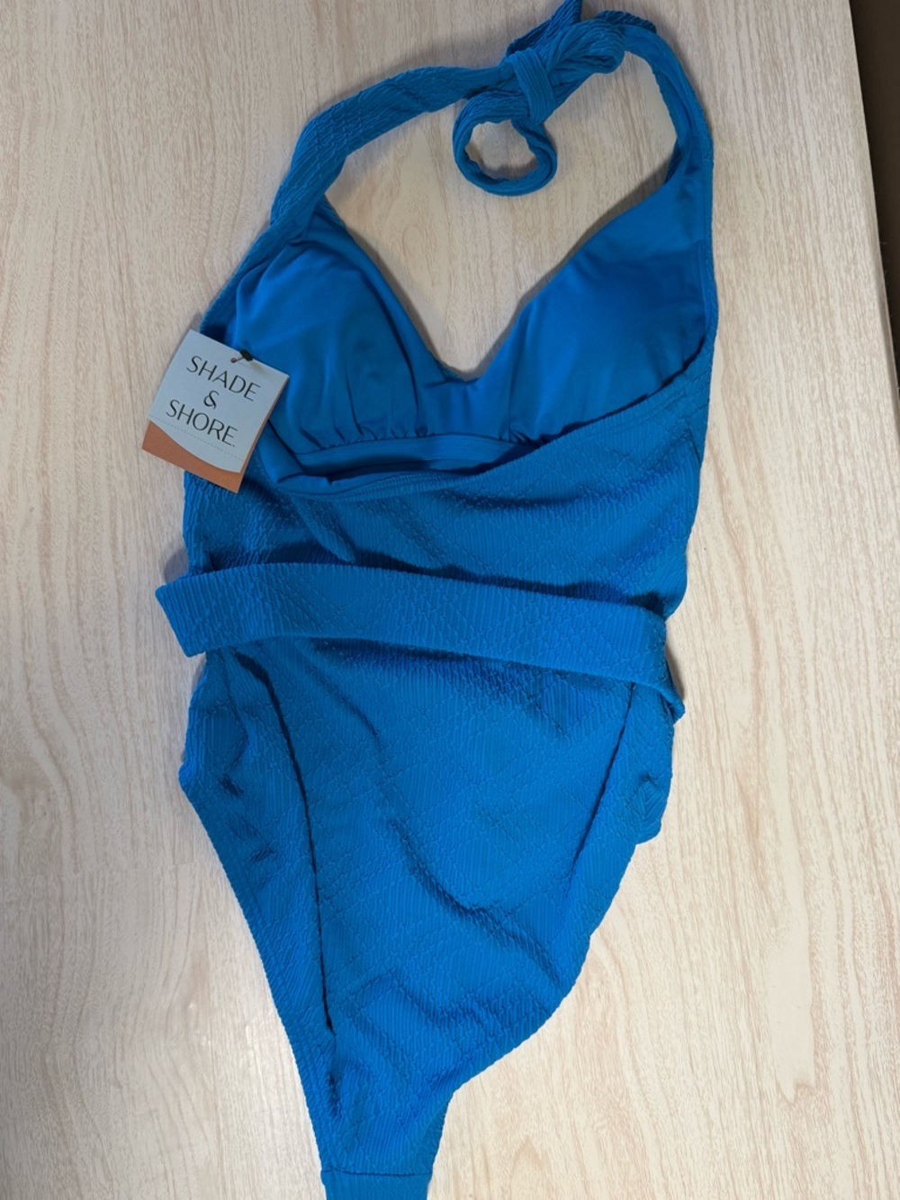 Shade & Shore Bright Blue Halter One-Piece Swimsuit with Belt - Picture 2 of 6